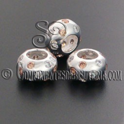 Cuenta Plata 925 y Zirconitas Cristal y Beige